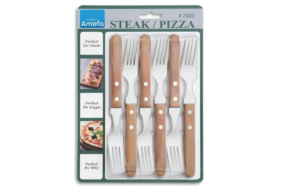 Steak- pizza vorken set 6 delig 7000 Amefa wood