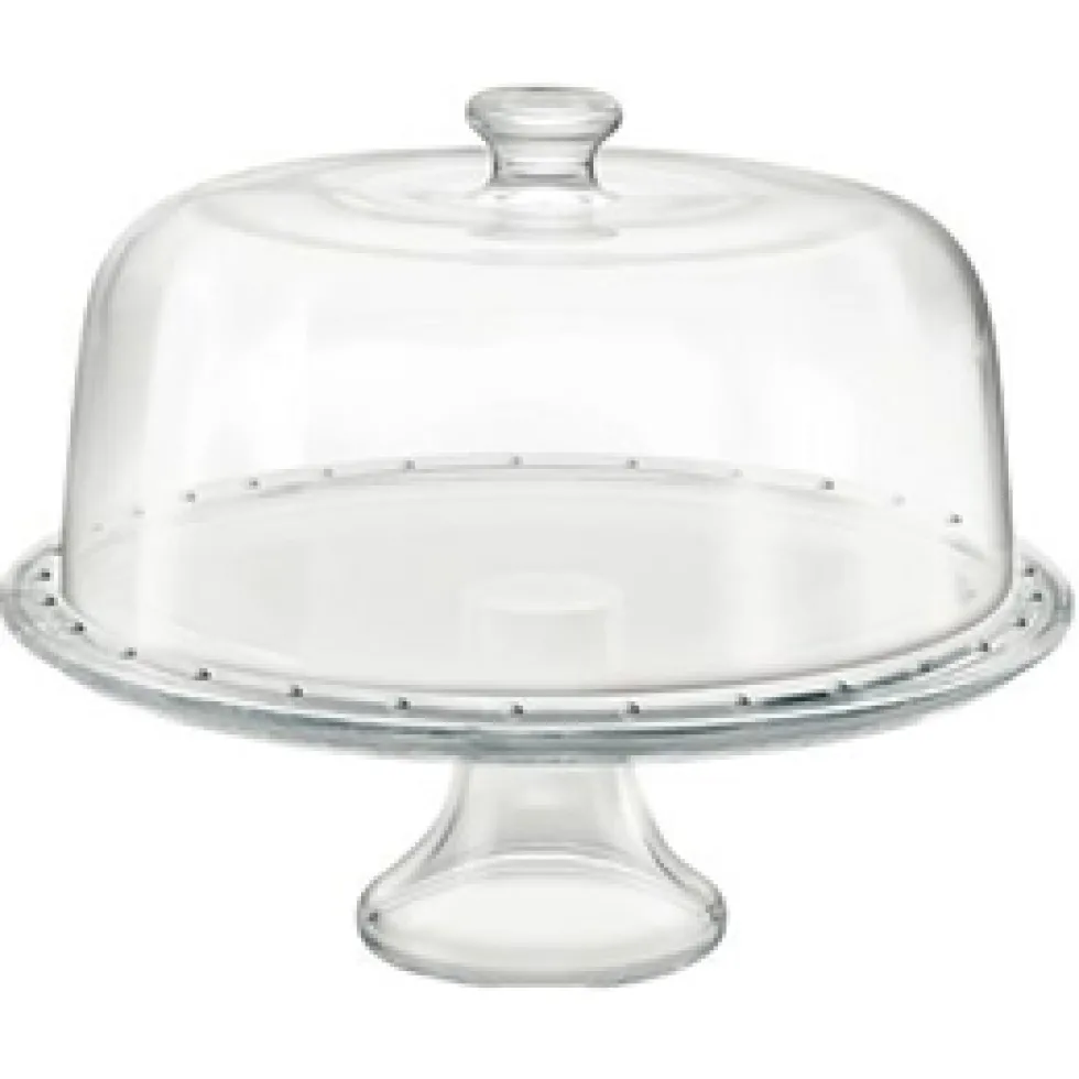 Taartschotel 31 cm op voet met deksel glas