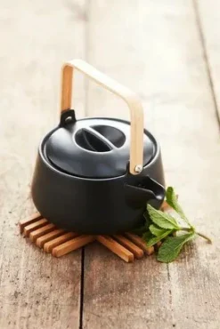 Theepot Bamboe/Porselein 1L Mat Zwart