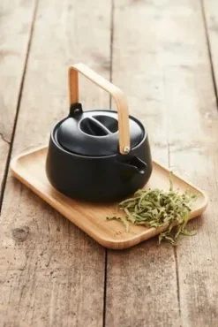 Theepot Bamboe/Porselein 1L Mat Zwart