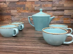 Theeset met 4 kopjes Sea Spray Porcelite