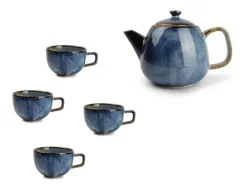 Theeset pot 80 cl met 4 kopjes Nova Blue