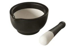 Vijzel en stamper porselein zwart 12xH6cm