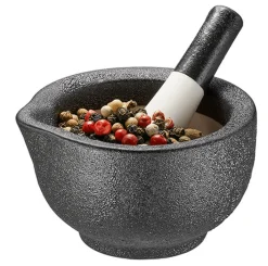 Vijzel en stamper porselein zwart 12xH6cm