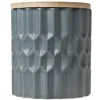 Voorraadpot met houten deksel keramiek 16 cm donkerblauw