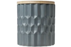 Voorraadpot met houten deksel keramiek 16 cm donkerblauw