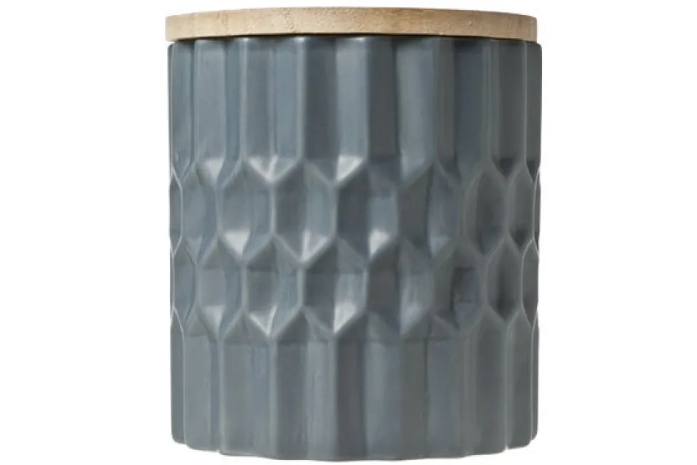 Voorraadpot met houten deksel keramiek 16 cm donkerblauw